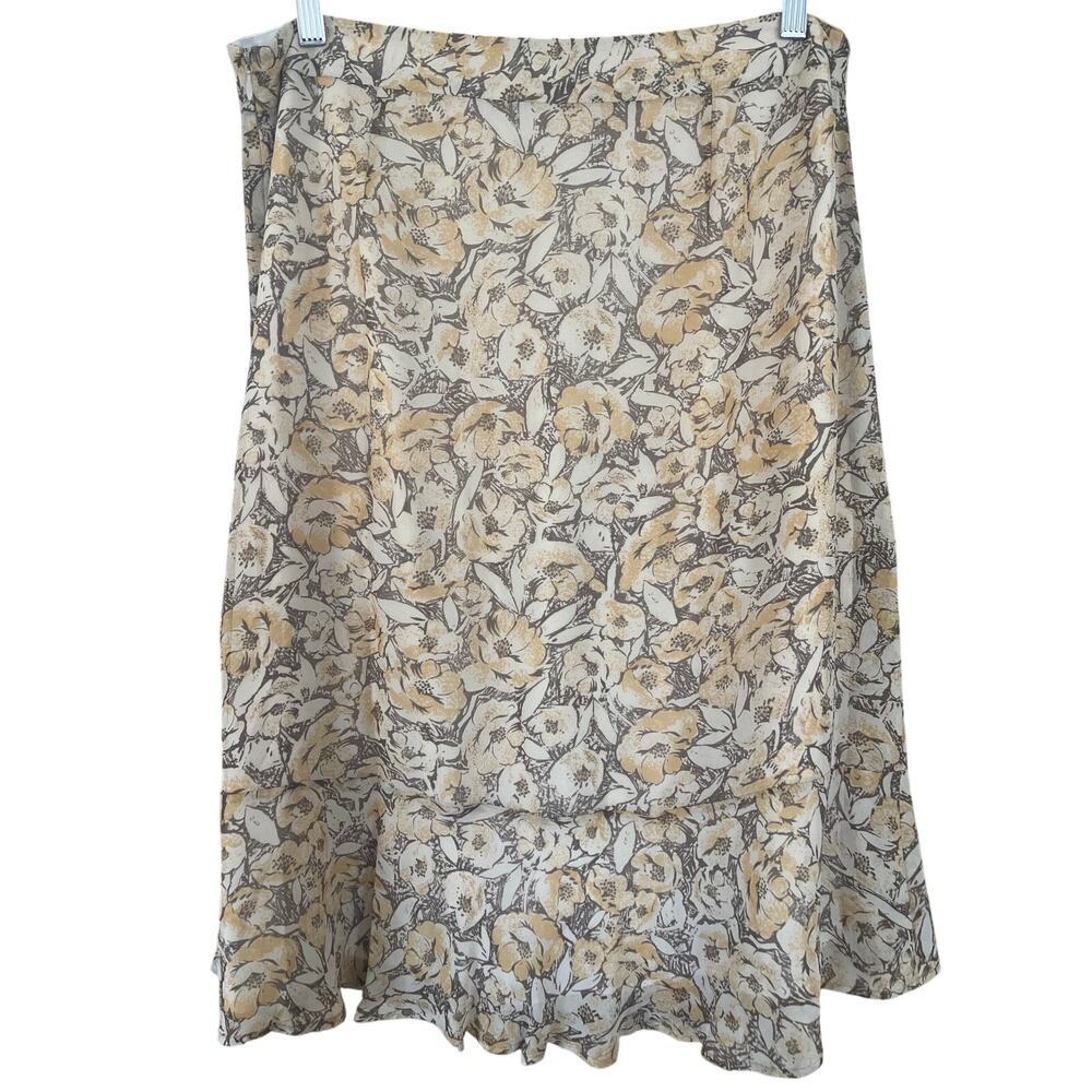 Vintage Y2K Banana Republic Silk‎ Floral Midi Skirt 12